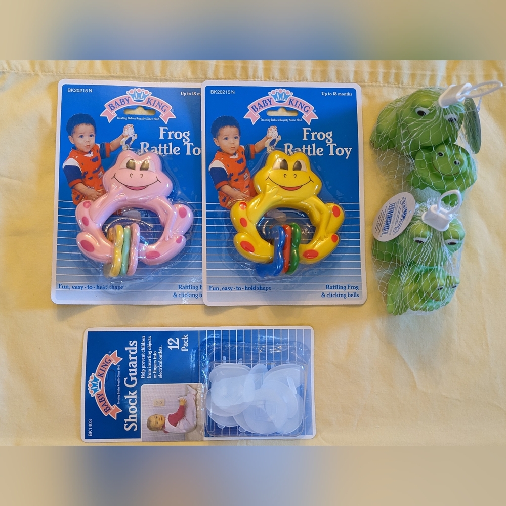 NEW Baby King Frog Rattles Bundle Frogs + FREE 12pc Shock Guards, T16MIS